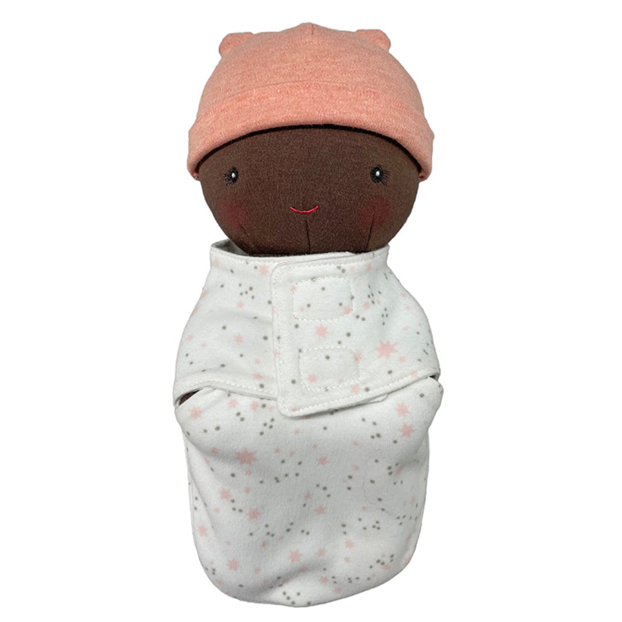 Sweet pea doll in swaddle and cap