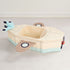 Gone Flying Airplane cream canvas play nook with tan wings, light blue tail and a cushioned cockpit